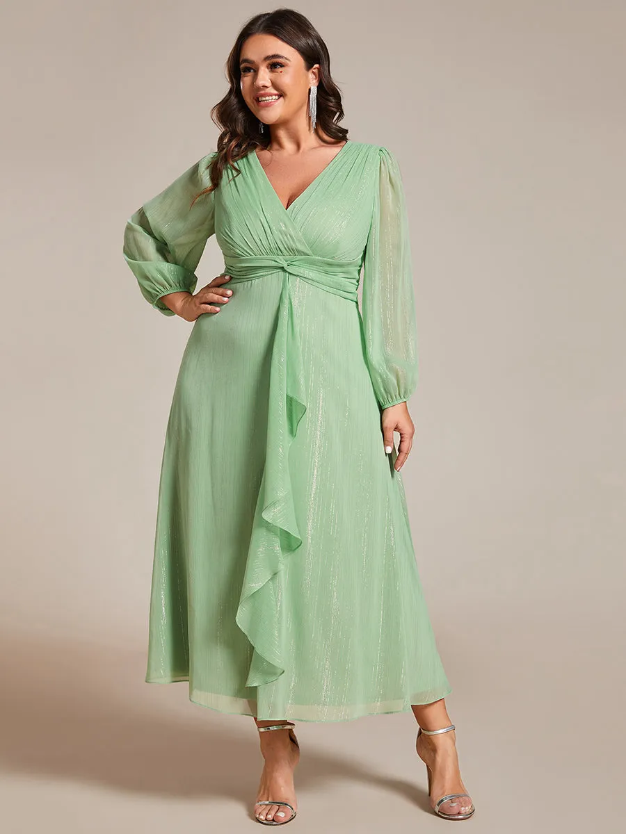 Plus Shiny Chiffon Wholesale Wedding Guest Dresses with Long Sleeve