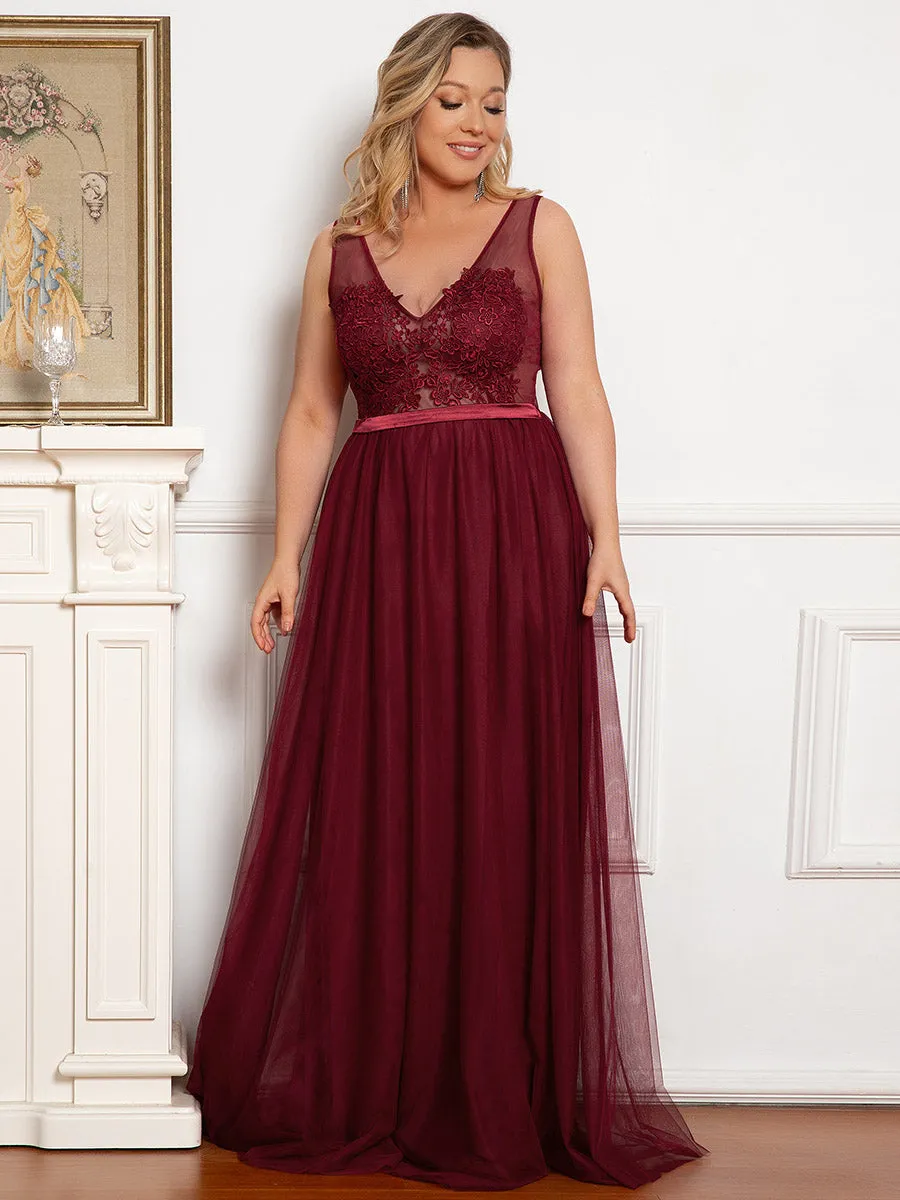 Plus Size A-Line Floral Lace Appliques Wholesale Bridesmaid Dress