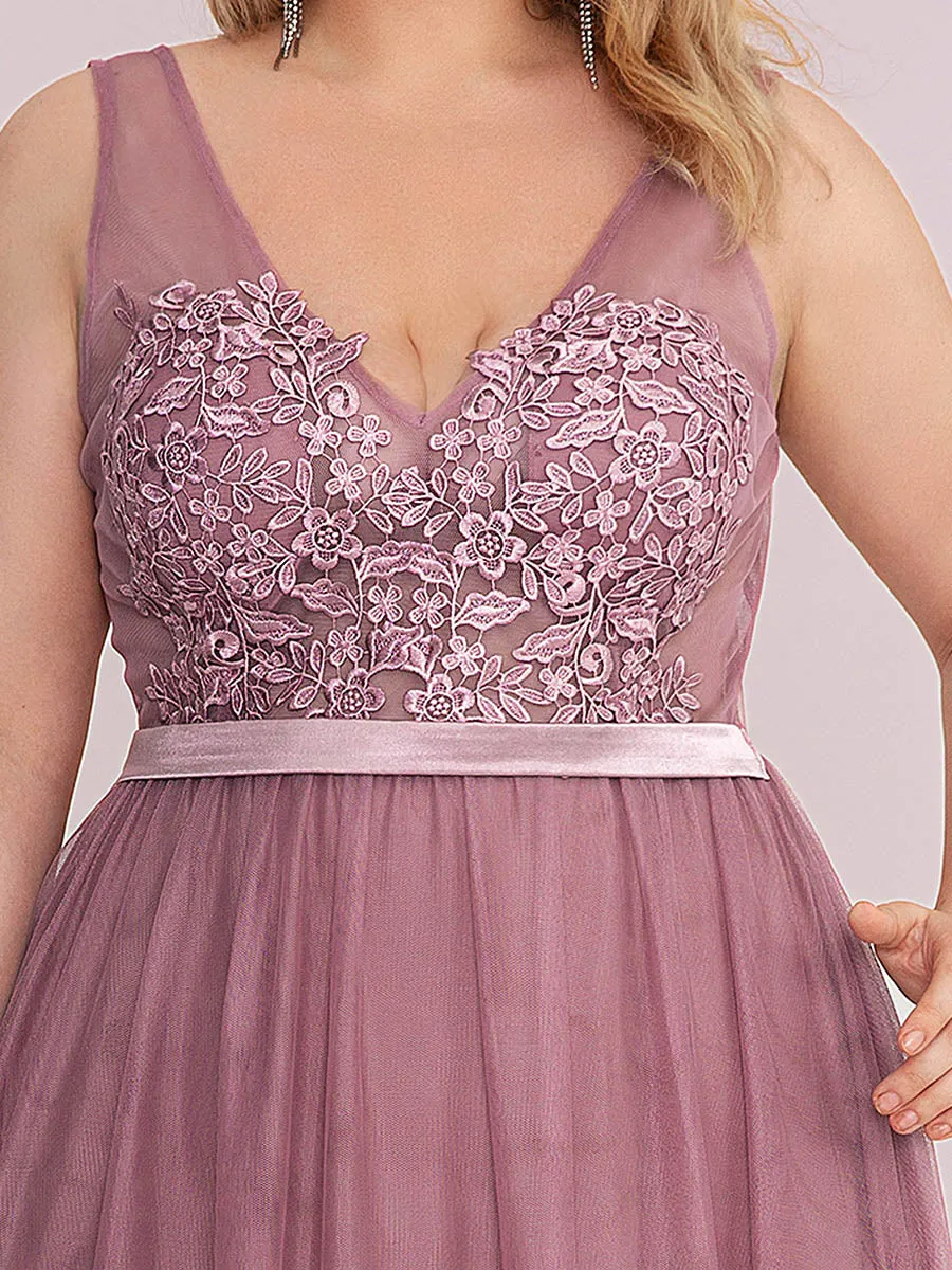 Plus Size A-Line Floral Lace Appliques Wholesale Bridesmaid Dress