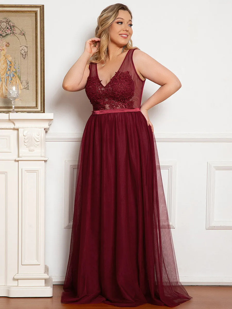 Plus Size A-Line Floral Lace Appliques Wholesale Bridesmaid Dress