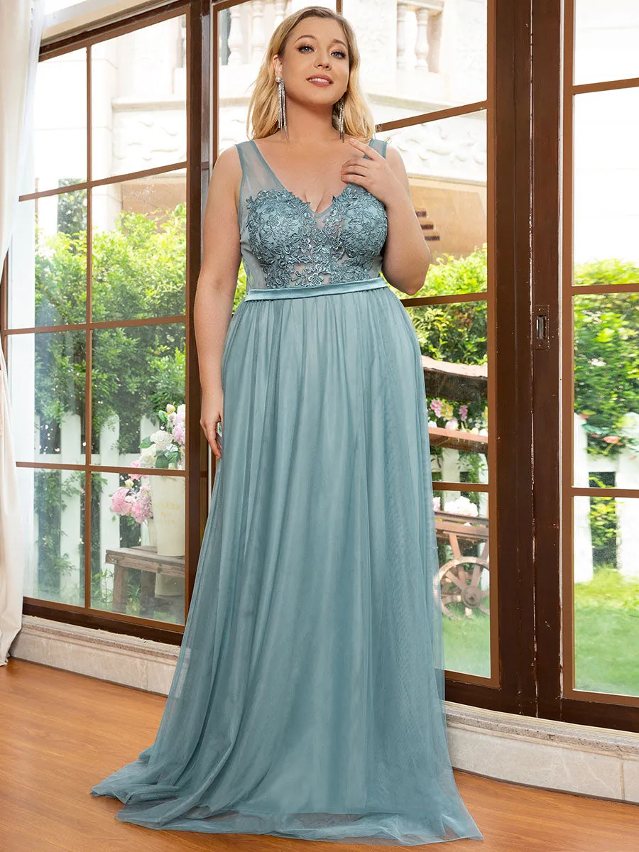 Plus Size A-Line Floral Lace Appliques Wholesale Bridesmaid Dress