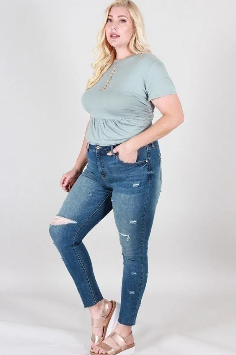 Plus Size Distressed Ankle Skinny