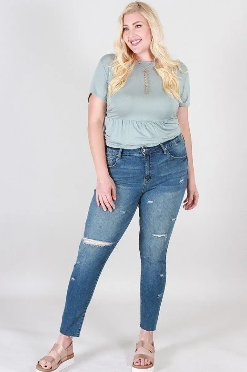 Plus Size Distressed Ankle Skinny