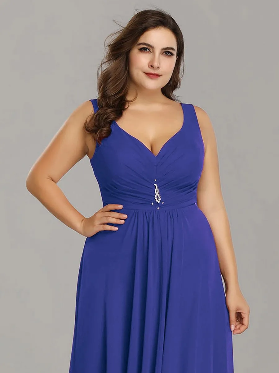 Plus Size V Neck Rhinestones Ruched Bust Wholesale Evening Dresses