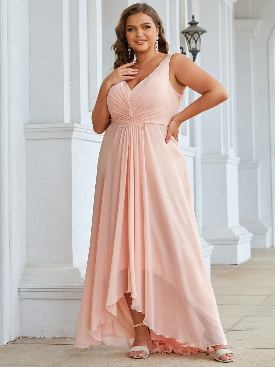 Plus Size V Neck Rhinestones Ruched Bust Wholesale Evening Dresses