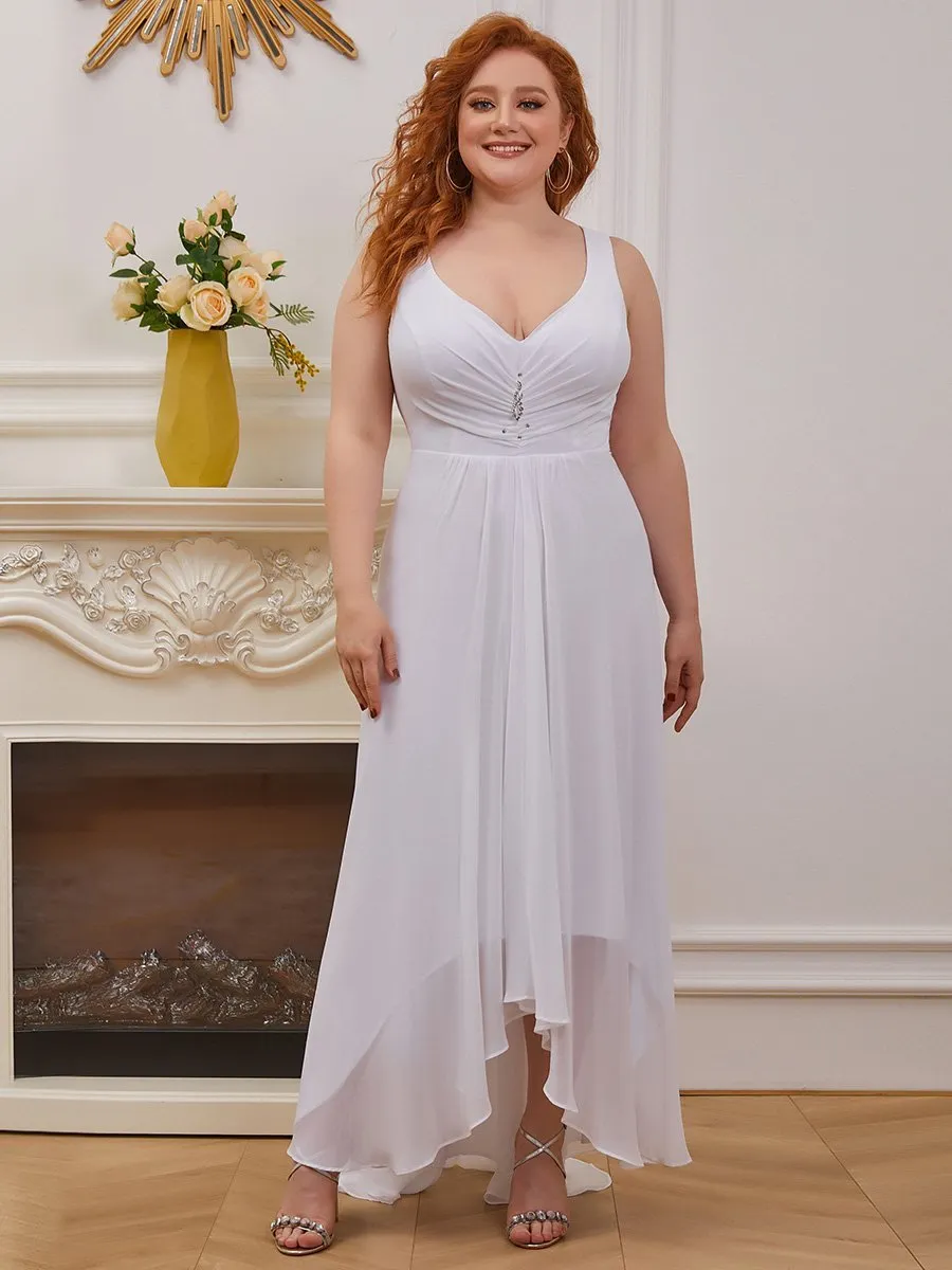 Plus Size V Neck Rhinestones Ruched Bust Wholesale Evening Dresses