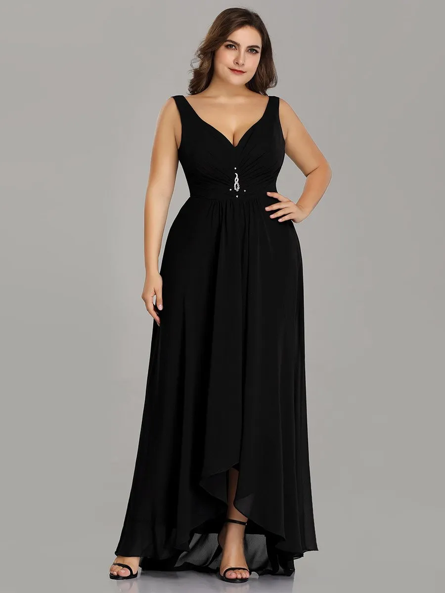 Plus Size V Neck Rhinestones Ruched Bust Wholesale Evening Dresses