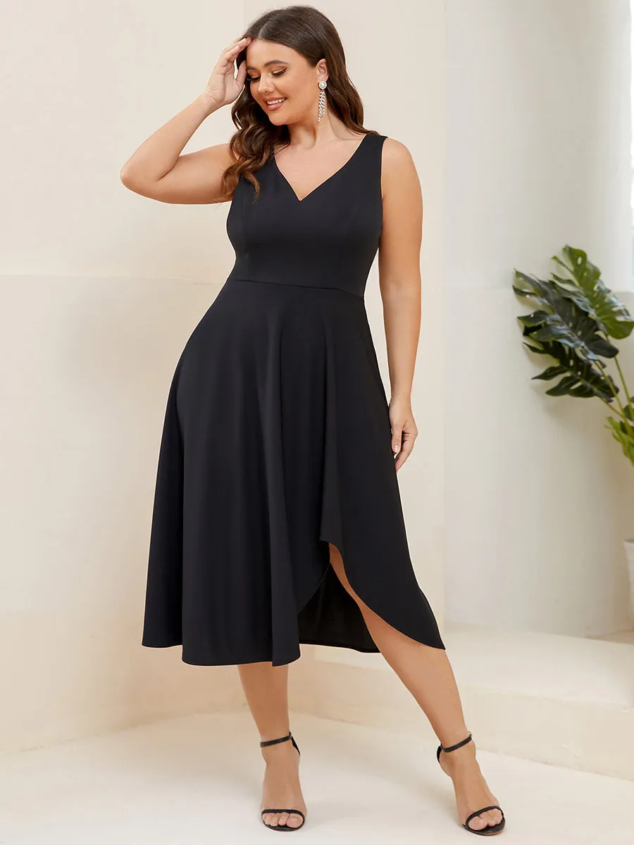 Plus Sleeveless Asymmetrical Hem Wholesale Evening Dresses with V Neck