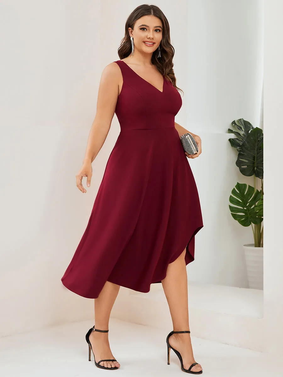 Plus Sleeveless Asymmetrical Hem Wholesale Evening Dresses with V Neck