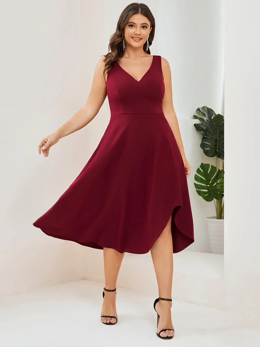 Plus Sleeveless Asymmetrical Hem Wholesale Evening Dresses with V Neck