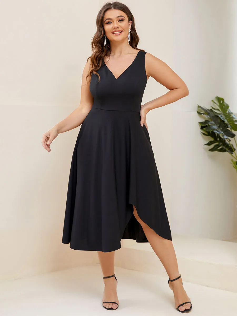 Plus Sleeveless Asymmetrical Hem Wholesale Evening Dresses with V Neck