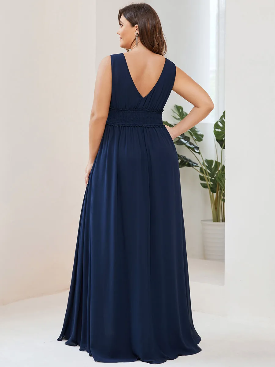 Plus Sleeveless Deep V Neck Thigh High Split Wholesale Bridesmaid Dresses