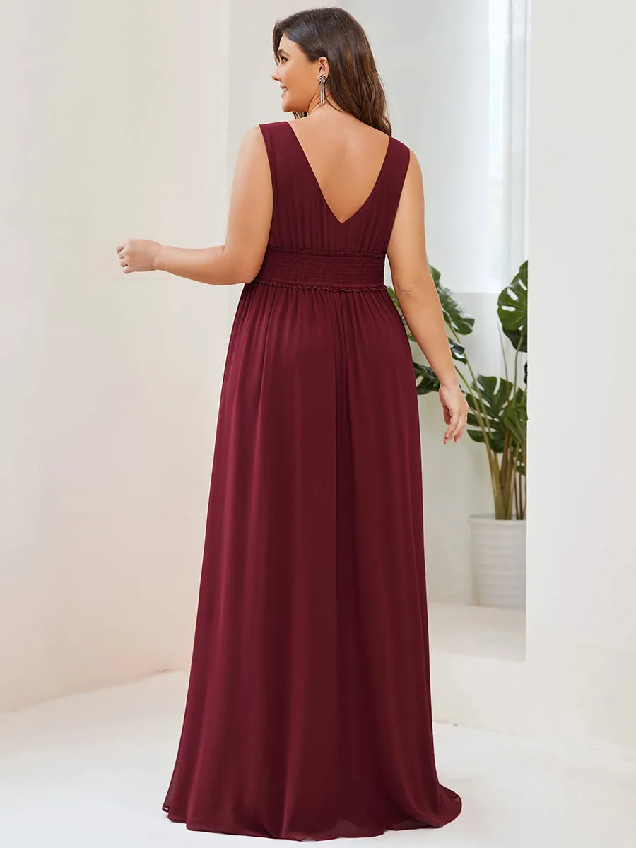 Plus Sleeveless Deep V Neck Thigh High Split Wholesale Bridesmaid Dresses