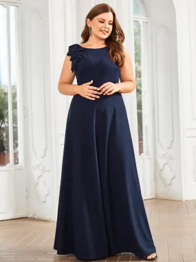 Plus Sleeveless Round Neck A Line Floor Length Wholesale Evening Dresses