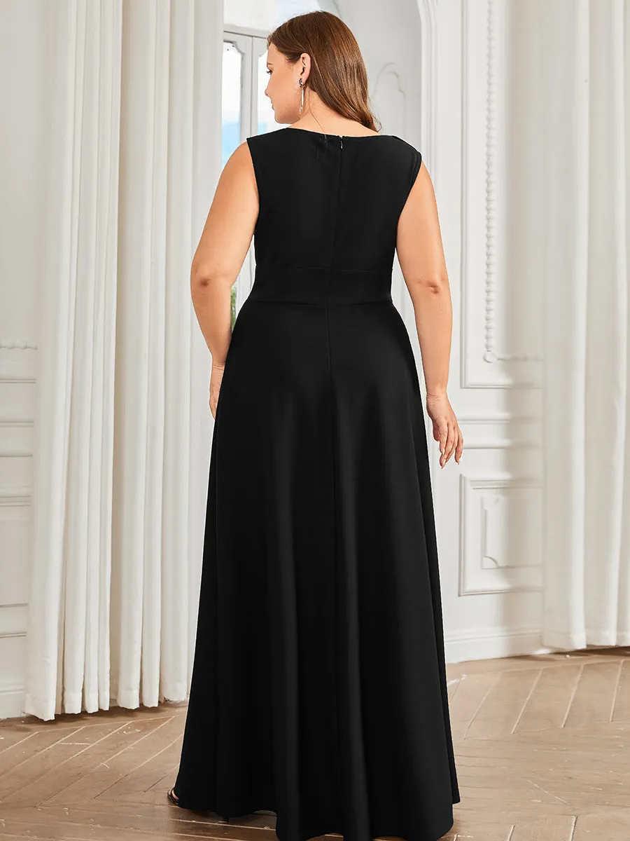 Plus Sleeveless Round Neck A Line Floor Length Wholesale Evening Dresses