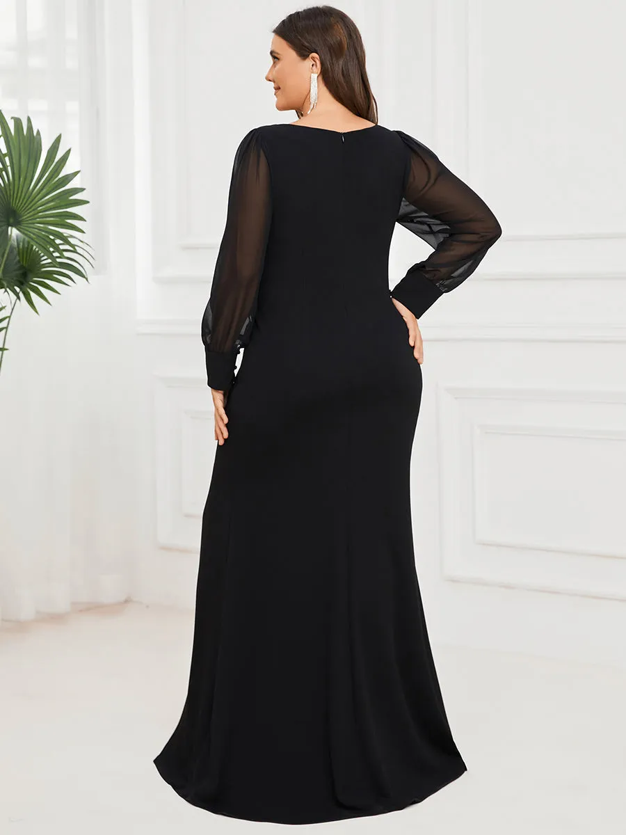 Plus Square Neckline Long Sleeves A Line Wholesale Evening Dresses