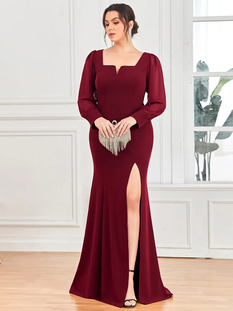 Plus Square Neckline Long Sleeves A Line Wholesale Evening Dresses