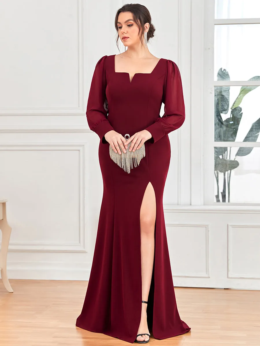 Plus Square Neckline Long Sleeves A Line Wholesale Evening Dresses