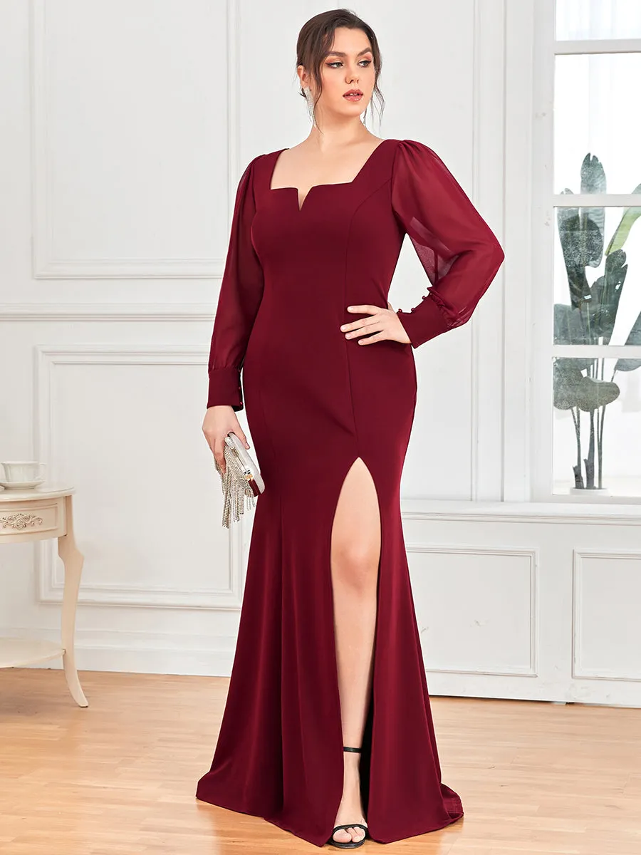 Plus Square Neckline Long Sleeves A Line Wholesale Evening Dresses