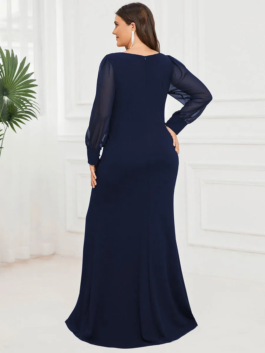 Plus Square Neckline Long Sleeves A Line Wholesale Evening Dresses