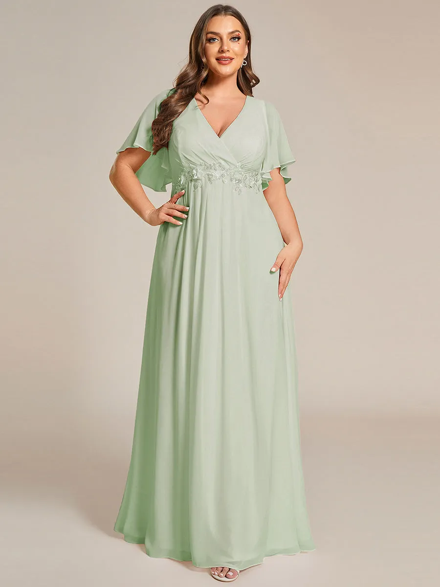 Plus V Neck Appliques Pleated Wholesale Bridesmaid Dresses