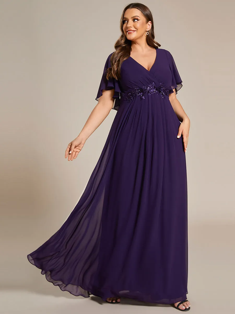 Plus V Neck Appliques Pleated Wholesale Bridesmaid Dresses