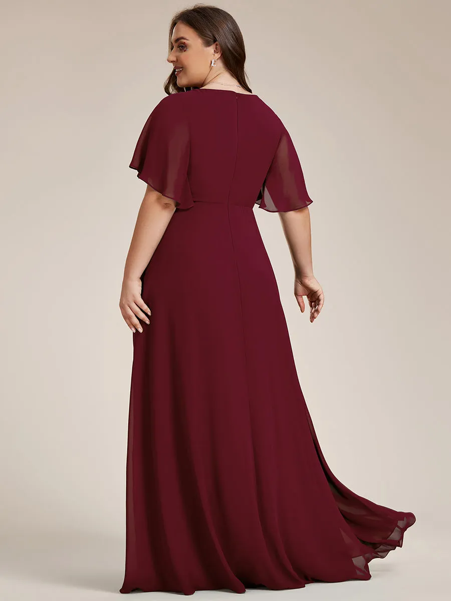 Plus V Neck Appliques Pleated Wholesale Bridesmaid Dresses