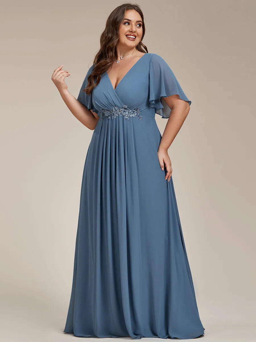 Plus V Neck Appliques Pleated Wholesale Bridesmaid Dresses