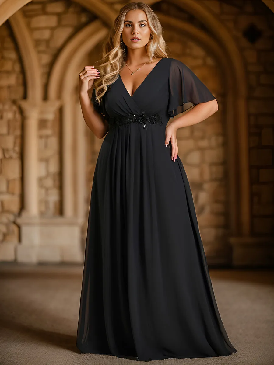 Plus V Neck Appliques Pleated Wholesale Bridesmaid Dresses