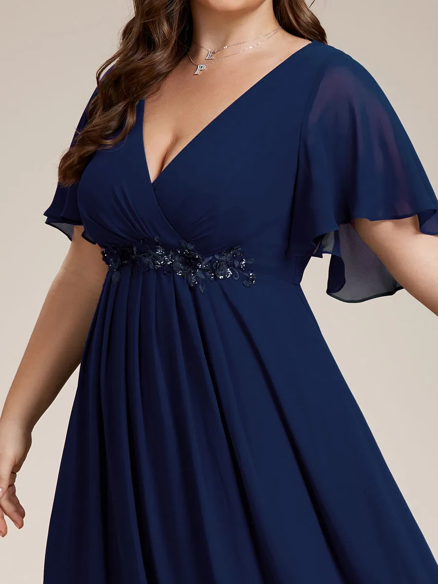 Plus V Neck Appliques Pleated Wholesale Bridesmaid Dresses