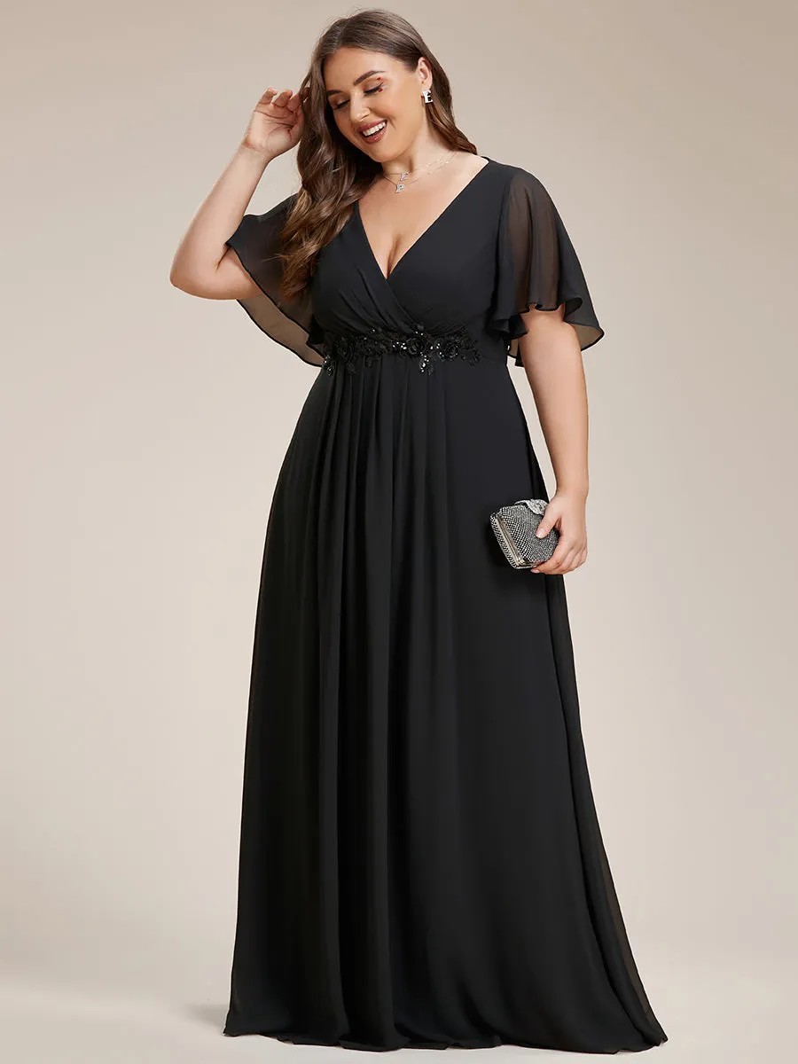 Plus V Neck Appliques Pleated Wholesale Bridesmaid Dresses