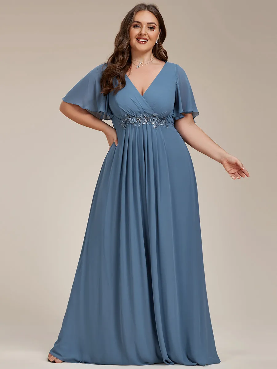 Plus V Neck Appliques Pleated Wholesale Bridesmaid Dresses