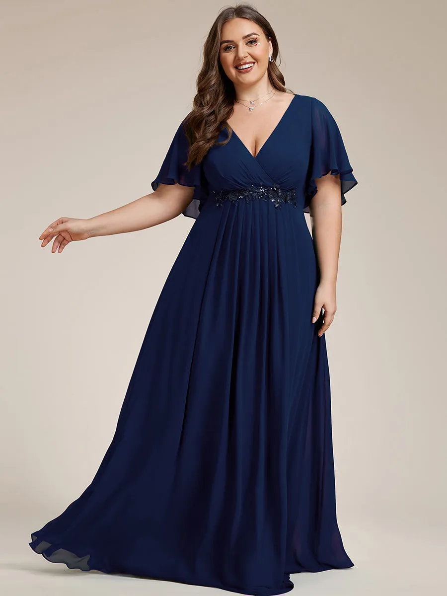 Plus V Neck Appliques Pleated Wholesale Bridesmaid Dresses