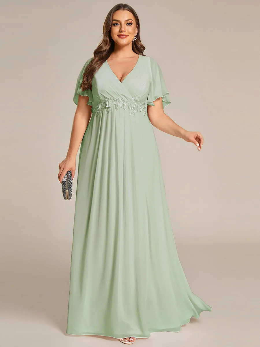 Plus V Neck Appliques Pleated Wholesale Bridesmaid Dresses