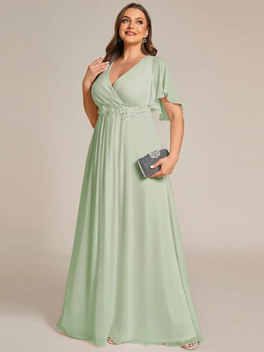 Plus V Neck Appliques Pleated Wholesale Bridesmaid Dresses