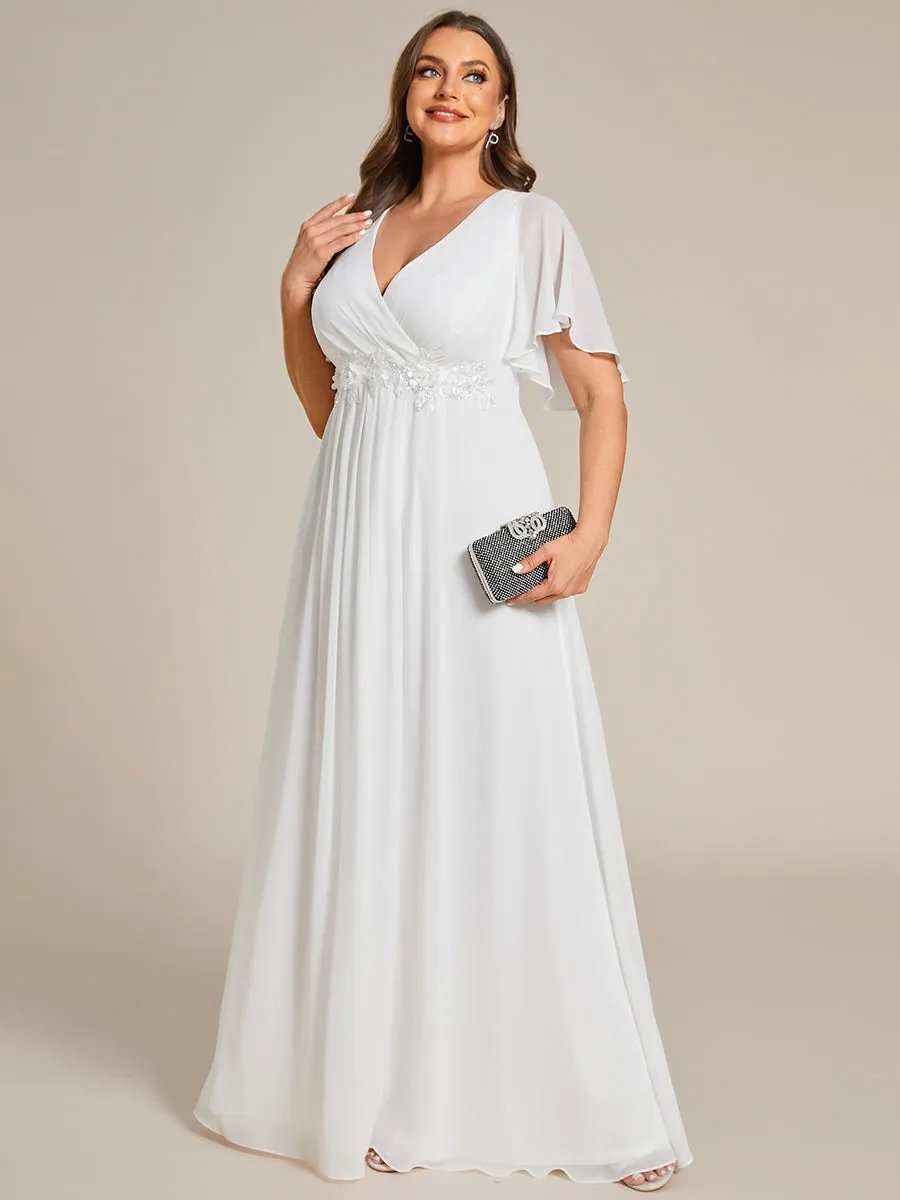 Plus V Neck Appliques Pleated Wholesale Bridesmaid Dresses