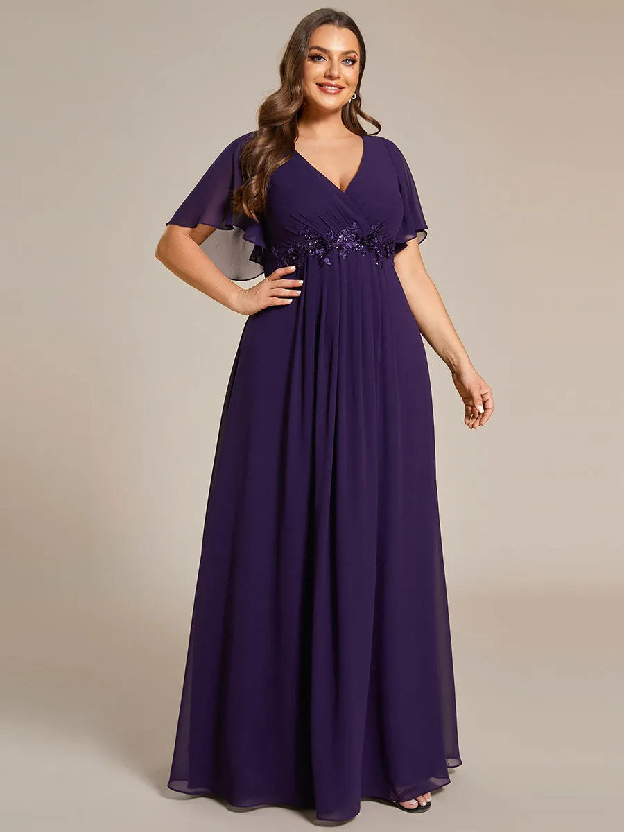 Plus V Neck Appliques Pleated Wholesale Bridesmaid Dresses