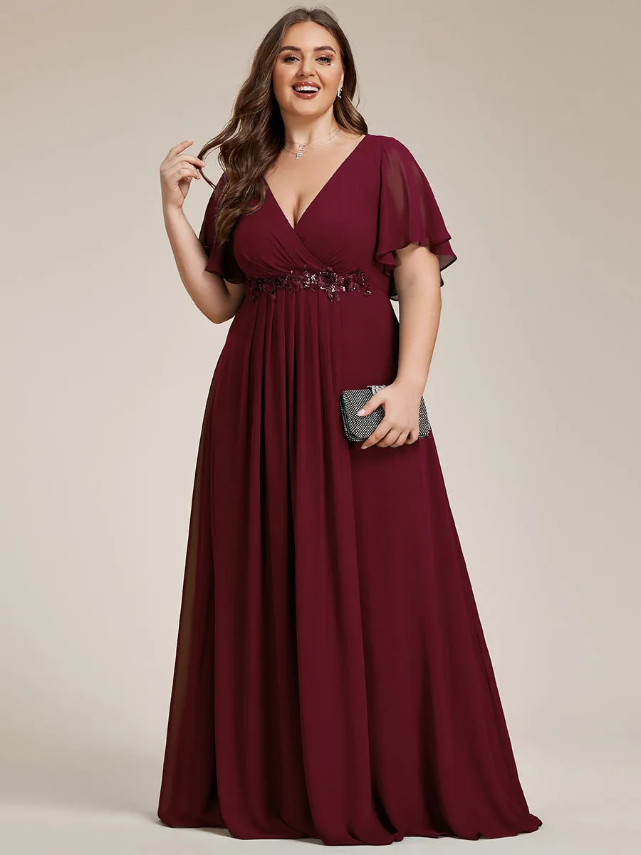 Plus V Neck Appliques Pleated Wholesale Bridesmaid Dresses