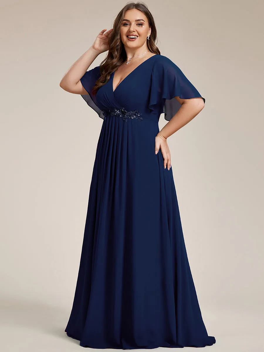 Plus V Neck Appliques Pleated Wholesale Bridesmaid Dresses