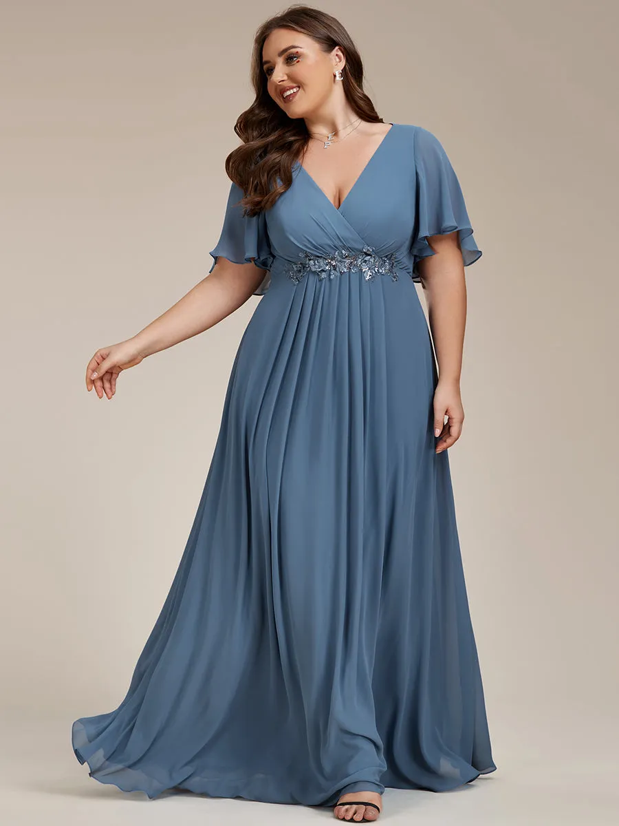 Plus V Neck Appliques Pleated Wholesale Bridesmaid Dresses