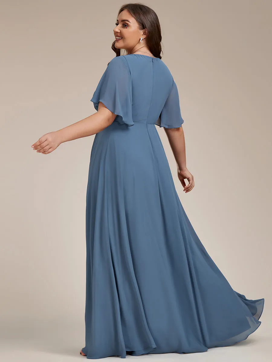 Plus V Neck Appliques Pleated Wholesale Bridesmaid Dresses