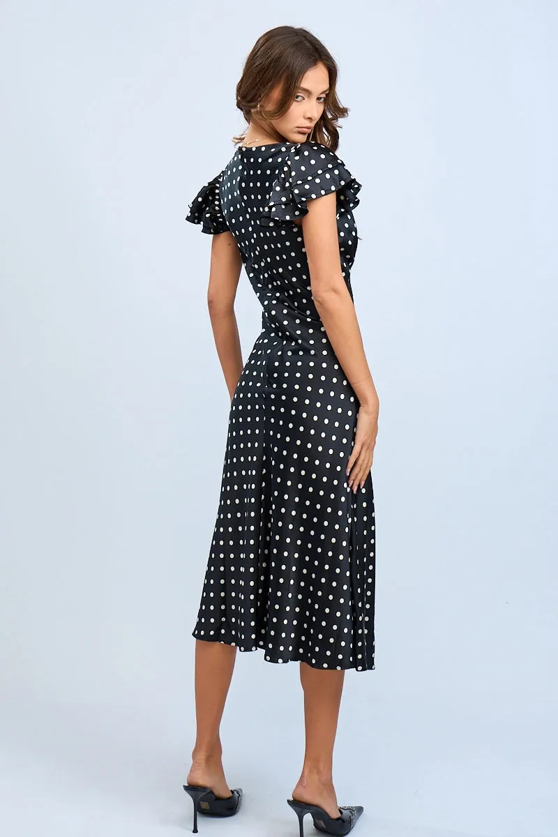 Polka Dot Lace Trim Midi Dress