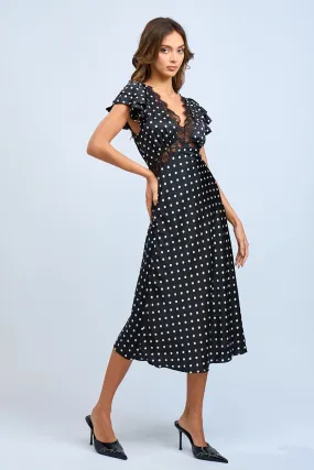 Polka Dot Lace Trim Midi Dress