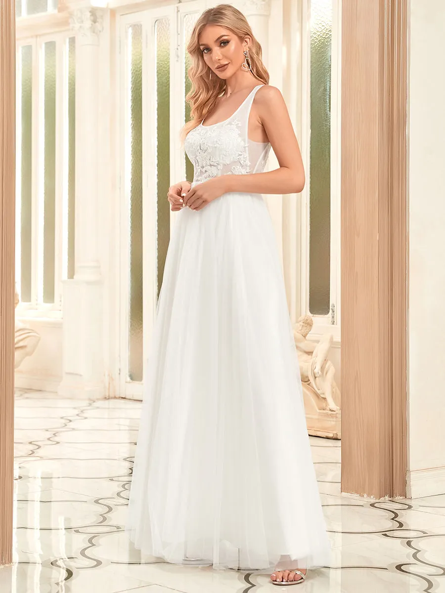 Pretty U-Neck A-Line Floor Length Wholesale Wedding Dresses