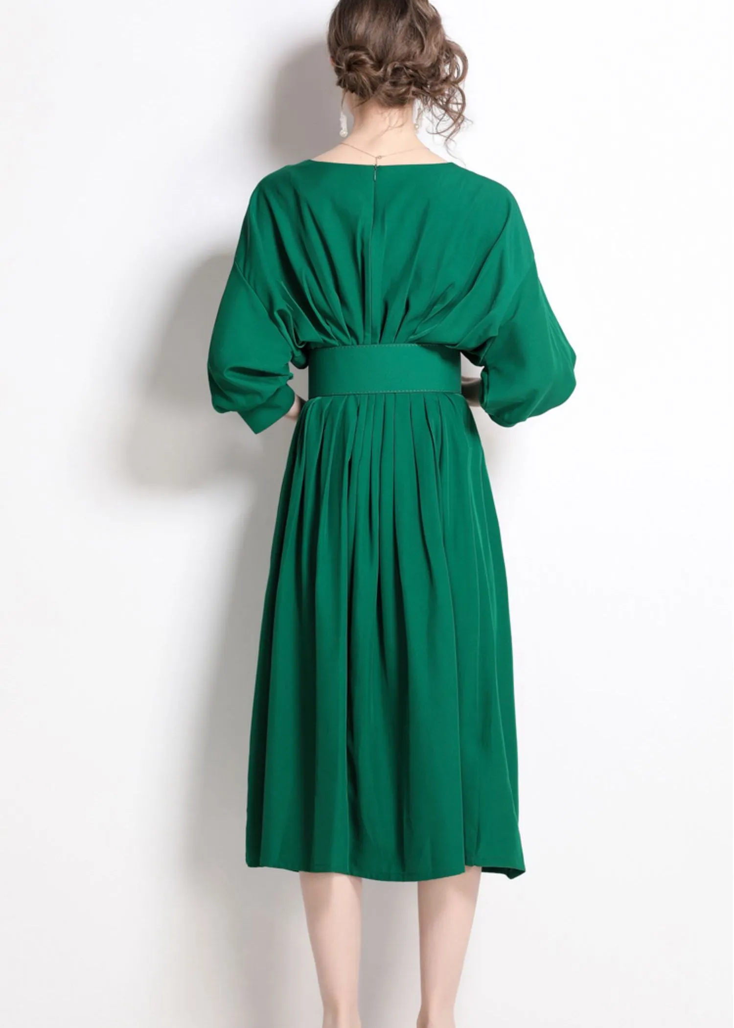 Puff Sleeve Belted Midi Dress