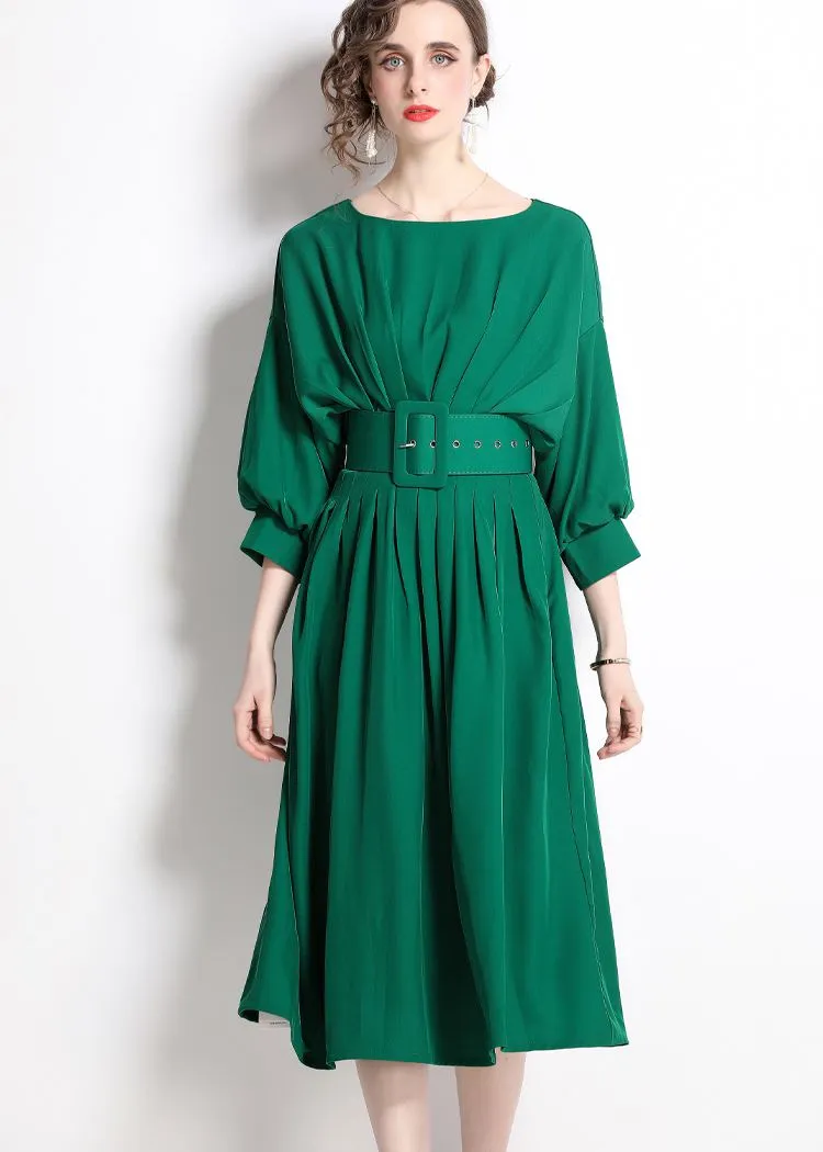 Puff Sleeve Belted Midi Dress