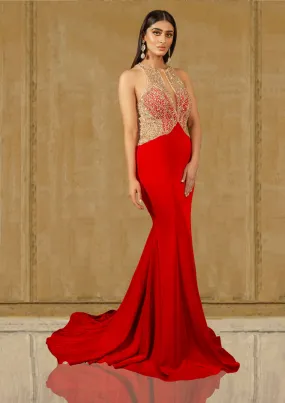 Red & Gold Floor-Length Bustier Style Gown