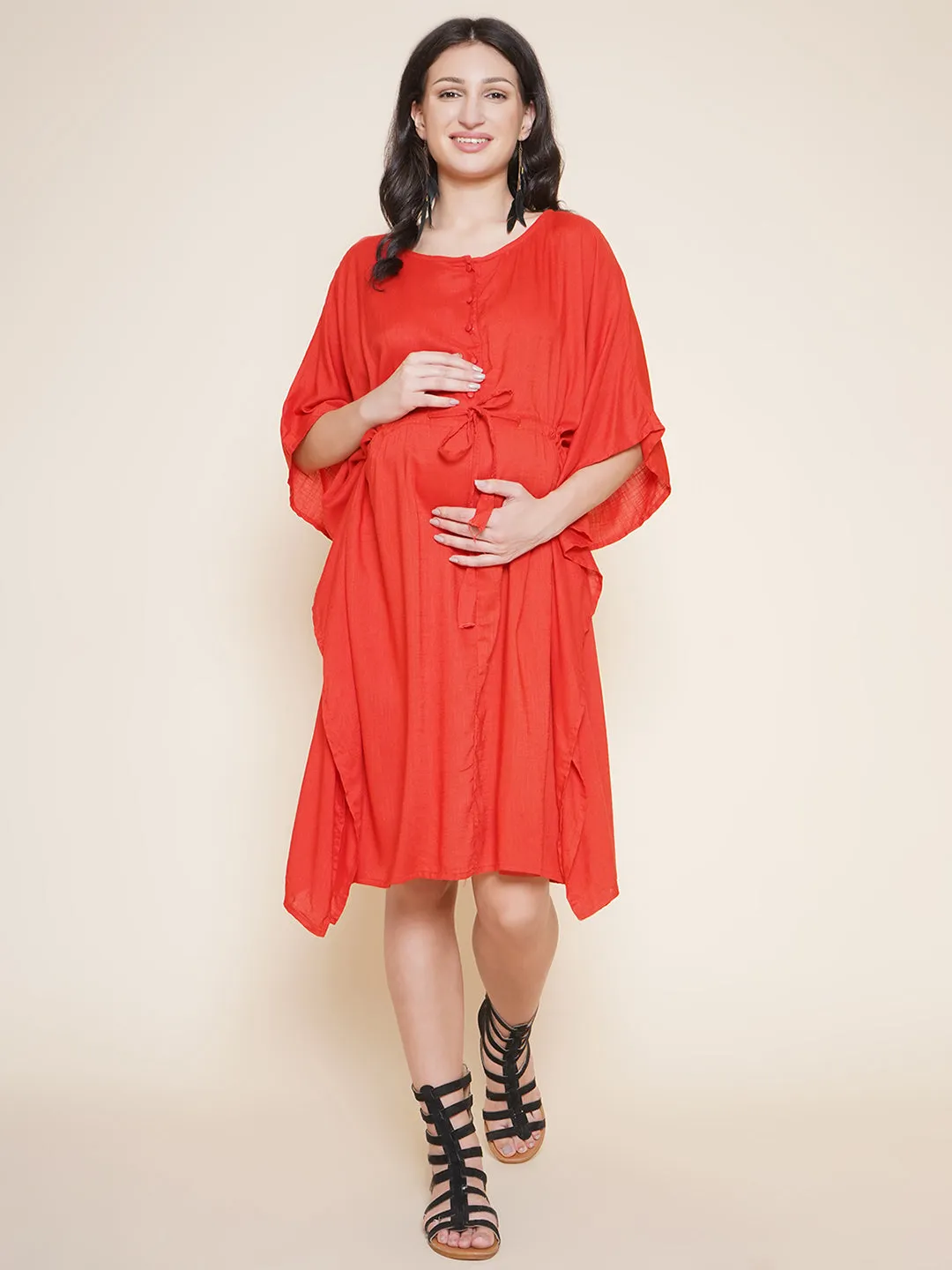 Red Maternity and Nursing Kaftan For Mom-to-Be