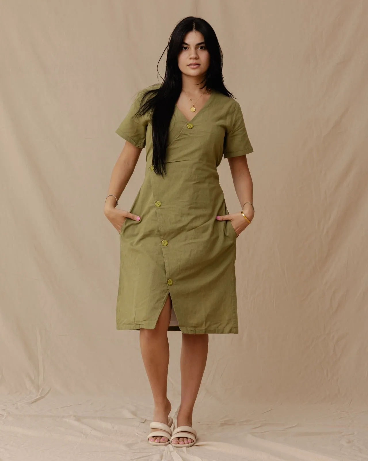 Resort Linen Dress Olive