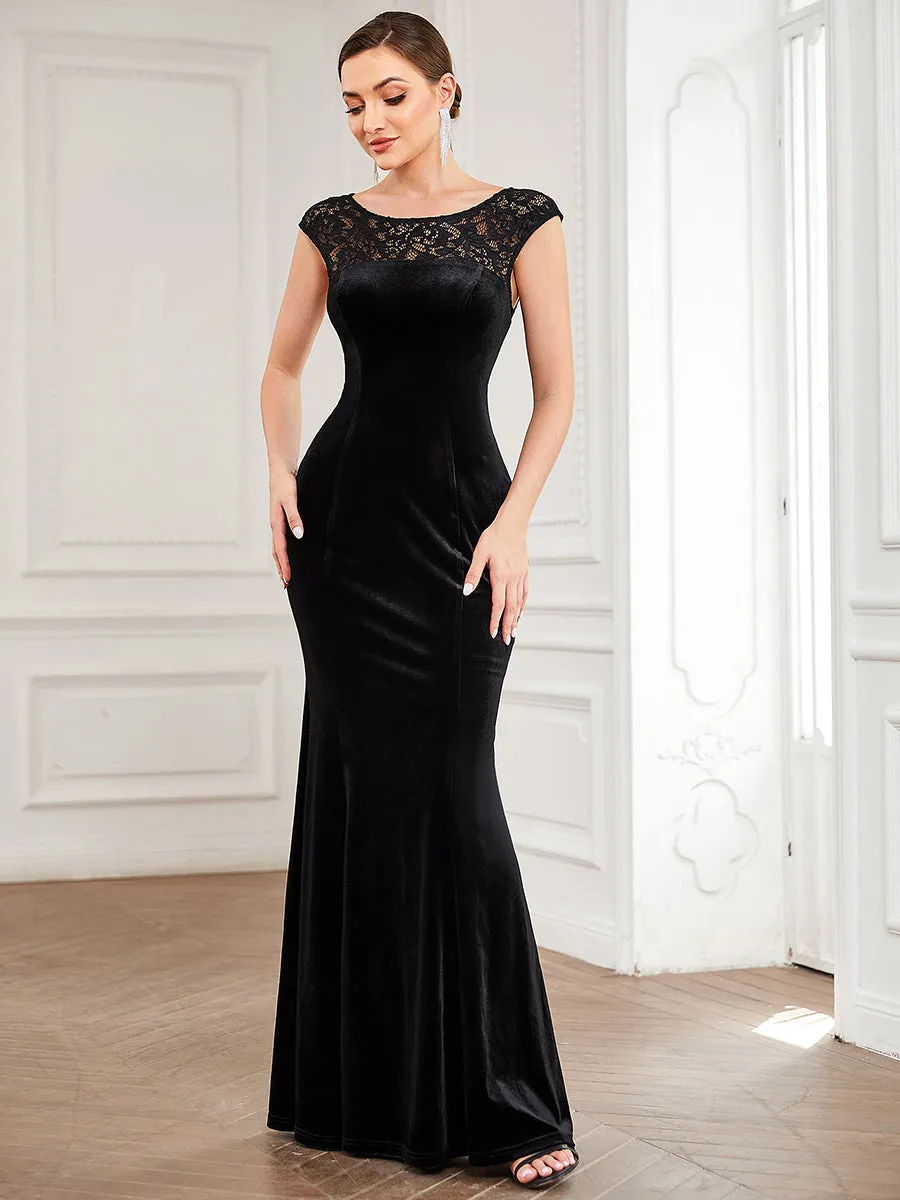 Round Neck A Line Wholesale Evening Dresses with Cover Sleeves